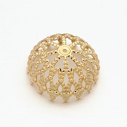 Light Gold Multi-Petal Brass Hollow Bead Caps, Long-Lasting Plated, Light Gold, 20x10mm, Hole: 1mm