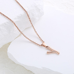 Letter Y Ожерелья с подвесками из нержавеющей стали с буквами для женщин и мужчин, розовое золото , Письмо Y