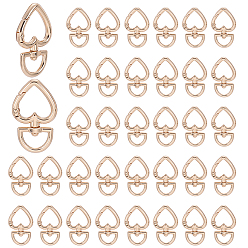 Light Gold 36 шт. поворотные застежки из цинкового сплава, сердце, золотой свет, 45x27x6 мм, отверстие : 14x7.5 мм