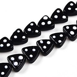 Черный Бусы лэмпворк ручной работы, треугольник с точкой, чёрные, 12~14x13.5~14x6.5~8 мм, отверстие : 1.2~1.5 мм, около 35 шт / нитка, 17.72 дюйм (45 см)