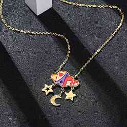 Настоящее золото 18K 304 ожерелья из нержавеющей стали и пластика с разноцветными облаками, луной и звездами для женщин, ионное покрытие (ip), реальный 18 k позолоченный, 18.50 дюйм (47 см)