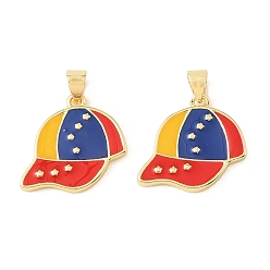 Real 18K Gold Plated Brass Enamel Pendants, Baseball Cap Charm, Rack Plating, Long-Lasting Plated, Lead Free & Cadmium Free, Real 18K Gold Plated, 17.5x20x2mm, Hole: 4x3.5mm