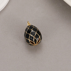 Black Alloy Enamel Pendant, Easter Egg Charms, Black, 22.6x15mm