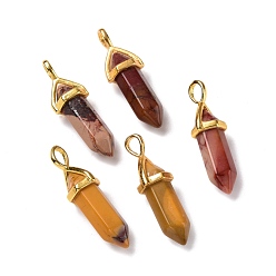 Моокаит Натуральный mookaite подвески, граненые, с фурнитурой латунной золотого тона, без свинца и без кадмия, пуля, 27~30x9~10x7~8 мм, отверстие : 4x3 мм