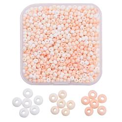 PeachPuff 3 Colors 8/0 Opaque Glass Seed Beads, Round Hole, Frosted Colours, Round, PeachPuff, 3~4x2~3mm, Hole: 0.8mm, about 550~600pcs/color, 1650~1800pcs/box