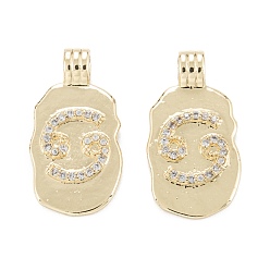 Рак Латунные микропаве прозрачные подвески с фианитом, овальной формы с созвездием, золотые, рак, 18.5~19.5x9.5~10.5x3.5 мм, отверстие : 1.9x2.5 мм