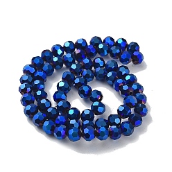 Blue Plated Electroplate Glass Bead Strands, Faceted(32 Facets), Round, Blue Plated, 8x7mm, Hole: 1mm, 72pcs/strand, 21.2 inch