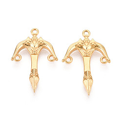 Настоящее золото 18K 304 нержавеющей стали ссылки люстра компонент, форма меча, ионное покрытие (ip), реальный 18 k позолоченный, 22x14.5x2.5 мм, отверстие : 1 мм