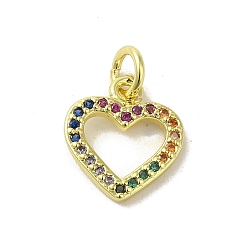 Разноцветный Подвески из настоящей 18k-позолоченной латуни с фианитами, без кадмия, без никеля и без свинца, с прыжковых колец, сердце, красочный, 13x11x1.8 мм, отверстие : 3 мм