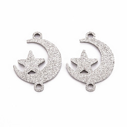 Stainless Steel Color Tarnish Resistant 201 Stainless Steel Link Connectors, Textured, Laser Cut, Star with Moon, Stainless Steel Color, 20.5x15x1mm, Hole: 1.6mm
