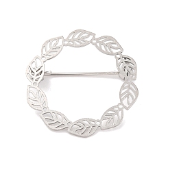 Платина Броши из латуни в форме полого листа для женщин, платина, 29.5x30 мм