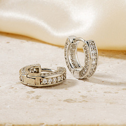 Нержавеющая Сталь Цвет Латунные серьги обруча, со стразами, цвет нержавеющей стали, 13x4 мм