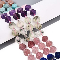 Смешанные камни Натуральный лазурит, аметист, розовый кварц, амазонит, пренит, клубничный кварц и солнечный камень 7 нити чакровых бусин, шестиугольник, с бисером, 8~10x8~10x4~5 мм, отверстие : 0.9~1 мм, около 34~38 шт / нитка, 15.35~15.94'' (39~40.5 см)