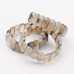 Light Grey Natural Agate Stretch Bracelets, Dyed, Light Grey, 61~63mm