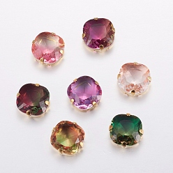 (52) Непрозрачная лаванда Шить на горный хрусталь, стекло горный хрусталь, с золотыми тонами латунных зубьев, аксессуары для одежды, граненые, квадратный, разноцветные, 13x13x6.8 мм, отверстие : 1 мм