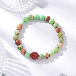 Смешанные камни Браслеты из натурального сердолика и императорской яшмы с круглыми бусинами для мужчин и женщин, внутренний диаметр: 2-1/8 дюйм (5.3 см)