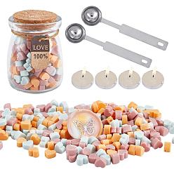 (52) Непрозрачная лаванда Наборы частиц сургуча для печати в стиле ретро, с ложкой из нержавеющей стали, свеча, стеклянная банка, разноцветные, 7.3x8.6x5 мм, около 110~120 шт / упаковка, 2 мешки