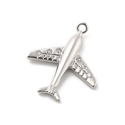 Платина Латунные микропаве прозрачные подвески с фианитом, прелести самолета, стойки покрытие, долговечный, без свинца и без кадмия, платина, 18.5x15.5x2.5 мм, отверстие : 1 мм