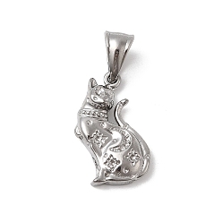 Нержавеющая Сталь Цвет 304 Настройки горный хрусталь из нержавеющей стали кулон, подвески в форме кошки, цвет нержавеющей стали, пригодный для стразов 1 мм, 25x15.5x6 мм, отверстие : 8 мм