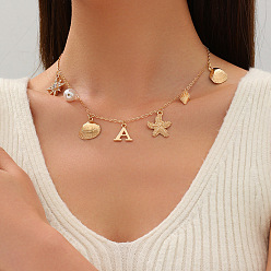 Морская звезда Женские ожерелья с подвеской из морского сплава и пластикового жемчуга, золотые, морская звезда, 15.35 дюйм (39 см)