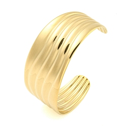 Real 18K Gold Plated 304 Stainless Steel Wavy Open Cuff Bangles for Women, Real 18K Gold Plated, Inner Diameter: 2-1/2X2-1/8 inch(6.4X5.4cm)
