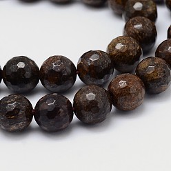 Bronzite Natural Bronzite Round Beads Strands, Faceted(128 Facets), 8mm, Hole: 1mm, about 48pcs/strand, 15.5 inch
