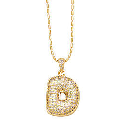 Letter D Brass Micro Pave Cubic Zirconia Pendant Necklaces, Golden, Letter D, 16.54 inch(42cm), Pendant: 24~30x13~22mm