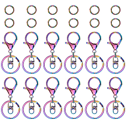 Rainbow Color Сплав разделить брелоки, брелок для ключей, с карабинами и поворотными застежками и 201 открытыми соединительными кольцами из нержавеющей стали, без кадмия, без никеля и без свинца, Радуга цветов, 69 мм, 12 шт