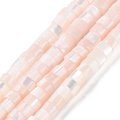 Персиковый Слойка Нити натуральных бусин, окрашенных в ракушки трохуса, Плоский круглый / диск, Heishi бусы, розовые, 4x2.5 мм, отверстие : 1 мм, около 155~157 шт / нитка, 15.67~15.87'' (39.8~40.3 см)