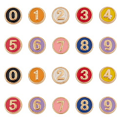 Mixed Color Alloy Enamel Beads, Flat Round, Number, Cadmium Free & Lead Free, Light Gold, Mixed Color, 8x3.5mm, Hole: 1.5mm, 36pcs/box