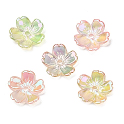 Mixed Color UV Plating Opaque Acrylic Beads, Iridescent, Flower, Gradient Color, Colorful, 12x12x3mm, Hole: 1.4mm