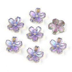Средний Фиолетовый Прозрачные гальванические стеклянные колпачки для бусин, 5-цветок сакуры, средне фиолетовый, 10~11x4~4.5 мм, отверстие : 1.2~1.4 мм