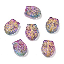 Medium Orchidee Backfarbe transparente Glasperlen, Eule, goldenen Metall umschlungen, Medium Orchidee, 18x15x6 mm, Bohrung: 1.4 mm