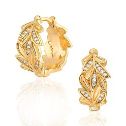 Лист Серьги-кольца из латуни с прозрачным кубическим цирконием, золотые, лист, 10 мм