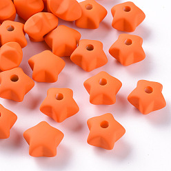 Dark Orange Acrylic Beads, Rubberized Style, Half Drilled, Star, Dark Orange, 16x17x11mm, Hole: 3.5mm