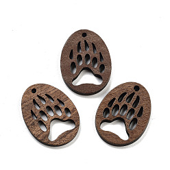 Paw Print Подвески из орехового дерева, верблюжие, отпечаток лапы, 29.5x22x2.5 мм, отверстие : 2 мм