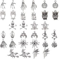 Antique Silver Halloween Theme Tibetan Style Alloy Pendants & CCB Plastic Pendants, Mixed Shapes, Antique Silver, Pendants: 34pcs/box