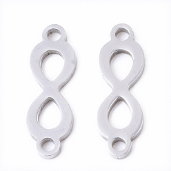 Stainless Steel Color Tarnish Resistant 201 Stainless Steel Links connectors, Laser Cut, Infinity, Stainless Steel Color, 16x5x1mm, Hole: 1.2mm