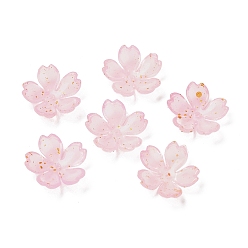 Pink Акриловый шарик крышки, цветок, с золотой порошок, розовые, 19x6 мм, отверстие : 1.6 мм, Около 1250 шт / 500 г