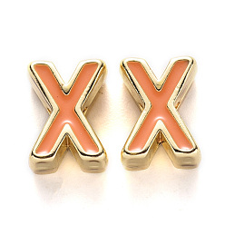 Letter X Рейка покрытие сплава эмалевые бусины, без кадмия, без никеля и без свинца, золотой свет, темно-оранжевый, letter.x, х: 10x7.5x4.5 мм, отверстие : 1.6 мм