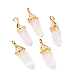 Стеклянный Камень Арбуза Стеклянные подвески из розового арбуза, граненые, с фурнитурой латунной золотого тона, без свинца и без кадмия, пуля, 27~30x9~10x7~8 мм, отверстие : 4x3 мм