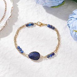 Ляпис-Лазурь Многорядные браслеты из бусин натурального лазурита и немагнитного синтетического гематита, браслеты для женщин, слеза, с 304 кабельными цепочками из нержавеющей стали, 8-1/8 дюйм (20.5 см)