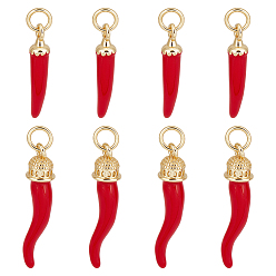 Красный 8шт 2 стили латунные эмалевые подвески, с целью перехода в кольце, долговечный, без кадмия и без свинца, стойки покрытие, реальный 18 k позолоченный, чили, красные, 21~26.5x4~6 мм, отверстие : 3.5 мм, 4 шт / стиль