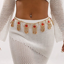 Оранжево-Красный Сплав кубический цирконий цветок кисточка колокольчик цепочка ремни для женщин, золотые, оранжево-красный, 1030 мм