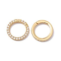 Настоящее золото 18K Латунное покрытие стойки микро паве прозрачный кубический цирконий пружинное кольцо калитки, без кадмия, без никеля и без свинца, круглые, реальный 18 k позолоченный, 19x2.5 мм, 10 датчик