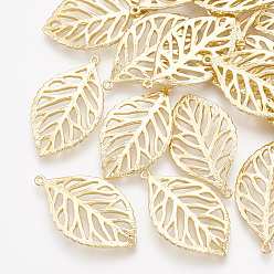 Real 18K Gold Plated Brass Pendants, Cut-Out, Leaf, Real 18K Gold Plated, 23x13x1mm, Hole: 0.8mm