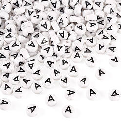 Letter A 500шт акриловые бусины, с горизонтальным отверстием, буквы, плоско-круглые, буква a, 7x4 мм, отверстие : 1 мм