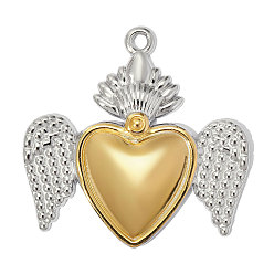 Real 18K Gold Plated & Stainless Steel Color 304 подвески из нержавеющей стали, ионное покрытие (ip), чары священного сердца, ручная полировка, реальный 18 k позолоченный и цвет нержавеющей стали, 45x44 мм, отверстие : 3 мм