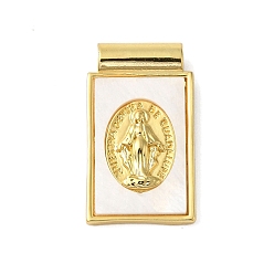 Virgin Стойка покрытие латунь паве натуральная ракушка прямоугольные подвески, реальный 18 k позолоченный, без кадмия и без свинца, долговечный, девственница, 24x14x4.5 мм, отверстие : 2.5 мм