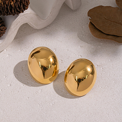 Настоящее золото 18K Минималистичные овальные серьги-гвоздики из нержавеющей стали, зеркальная полировка, реальный 304 k позолоченный, 18 мм